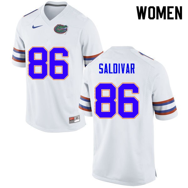 Women #86 Andres Saldivar Florida Gators College Football Jersey White